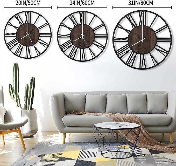 LEIKE Large LED Wall Clocks, Non Ticking, Battery Operated Rustic Round Modern - Image 3