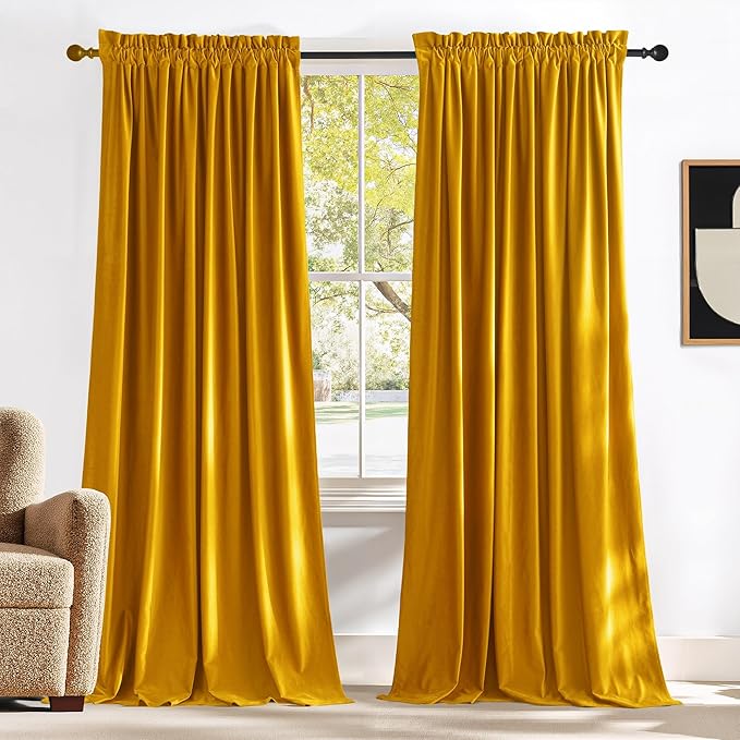 NICETOWN Warm Gold Velvet Curtains 84 inches Long, Room Darkening Drapes by NICETOWN