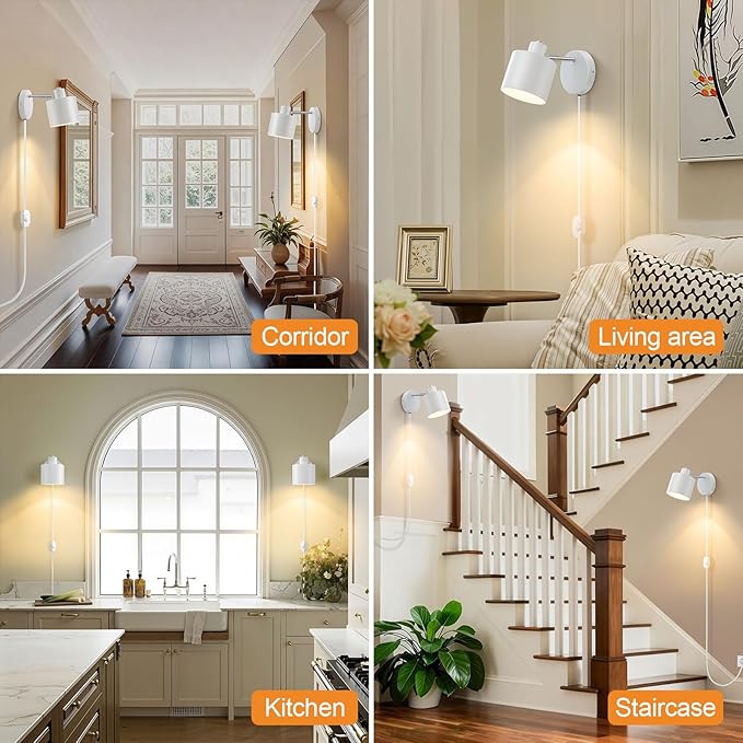 Lightess Plug in Sconce Set of Two, 350° Adjustable Dimmable Wall Light - Image 6
