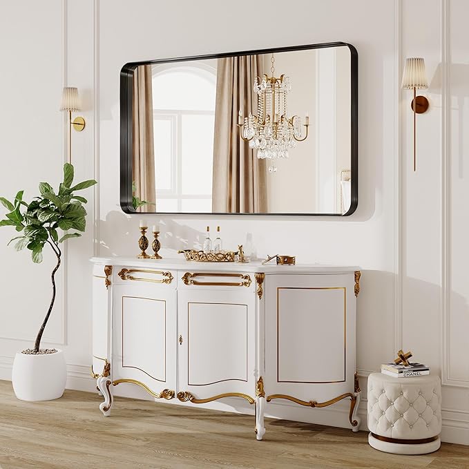 55X36 Inch Black Metal Framed Bathroom Mirror - Image 7