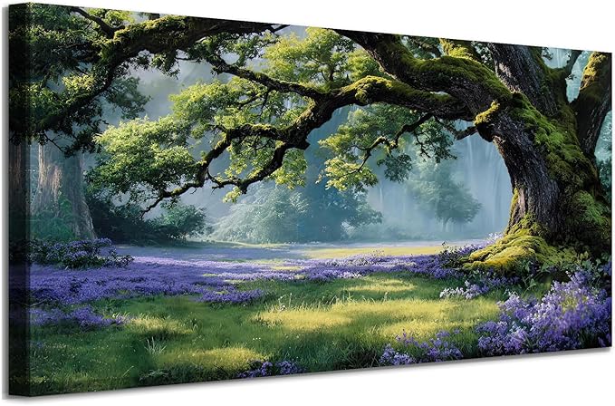 Ardemy Giant Tree Forest Canvas Wall Art 40"x20" Picture – Sunlit Landscape by Ardemy
