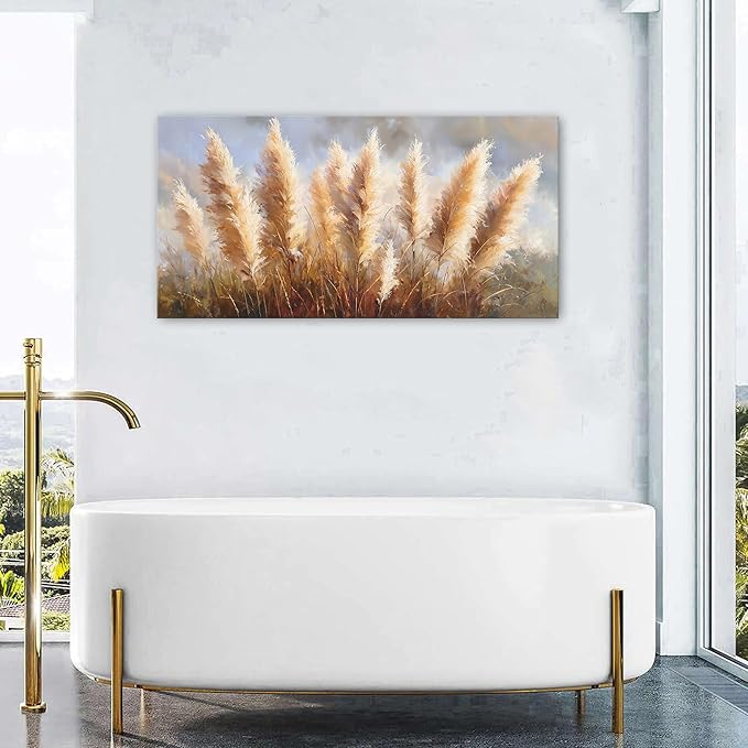 Vintage Boho Reed Canvas Wall Art Abstract Nature Plant Wall Decor Minimalist - Image 5