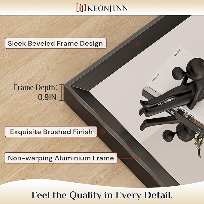 Keonjinn 30 x 36 Inch Black Bathroom Mirror, Beveled Rectangle Framed Mirror - Image 2