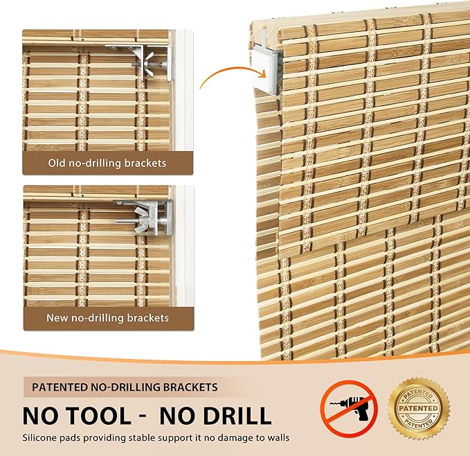 LazBlinds No Tools No Drill Cordless Bamboo Roman Shades, Light Filtering - Image 3