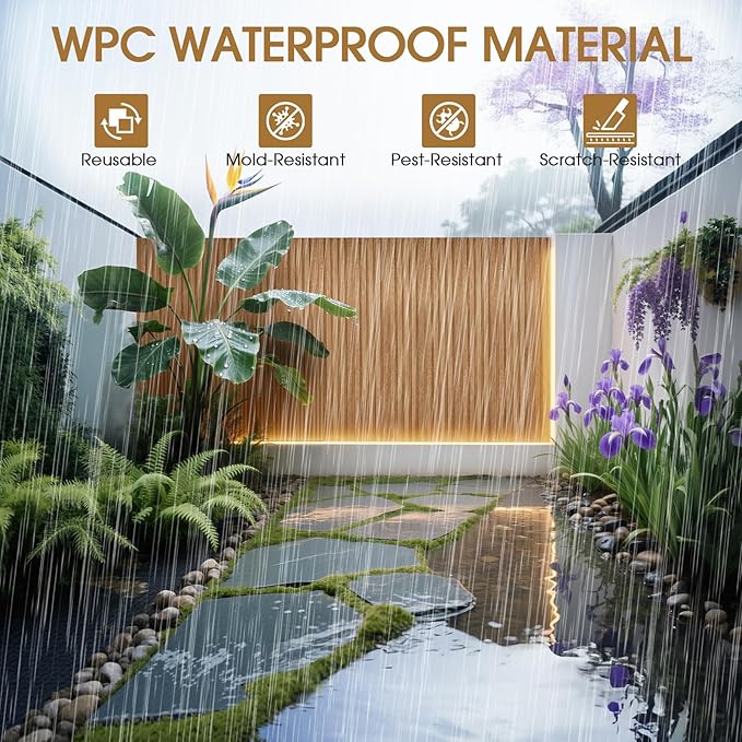 WPC Slat Wall Panels 16 Pack 48" x 6", Waterproof Fluted Wall Paneling - Image 2
