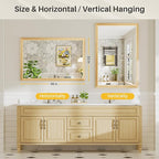48x32 Inch Bathroom Mirror for Wall, Anti-Rust Oak Wood Grain Metal Framed - Image 7