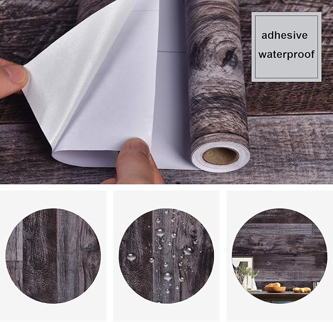 WENMER 17.71" x 118" Grey Wood Peel and Stick Shiplap Self-Adhesive Wallpaper - Image 6