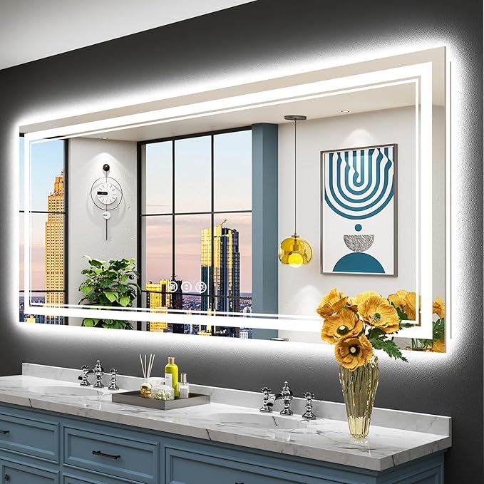 72x32 LED Bathroom Mirror with Lights, Backlit and Front Lit Anti-Fog Lighted by Awandee
