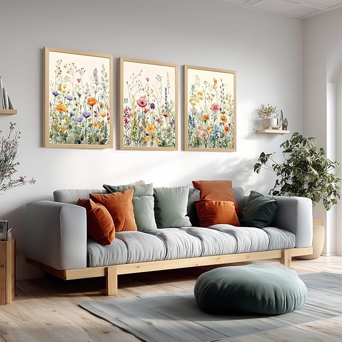 LLEEMPI Watercolor Floral Wall Art Set of 3, Colorful Wildflower Wall Decor - Image 3