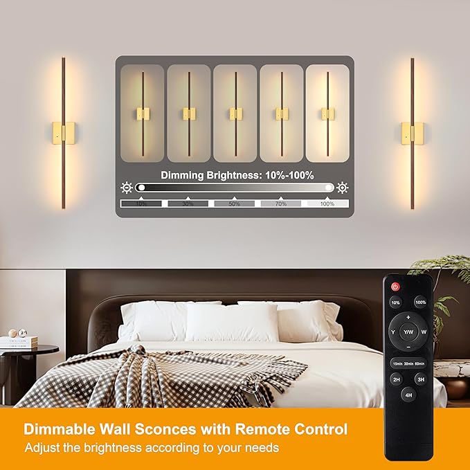 Morauroral 30″ Walnut Battery Operated Wall Sconces - Image 2