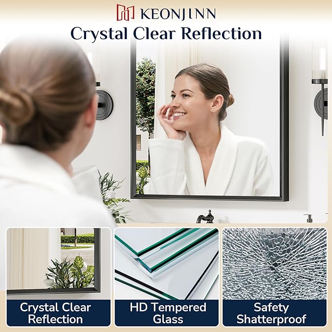 Keonjinn 40 x 30 Inch Black Bathroom Mirrors - Image 3