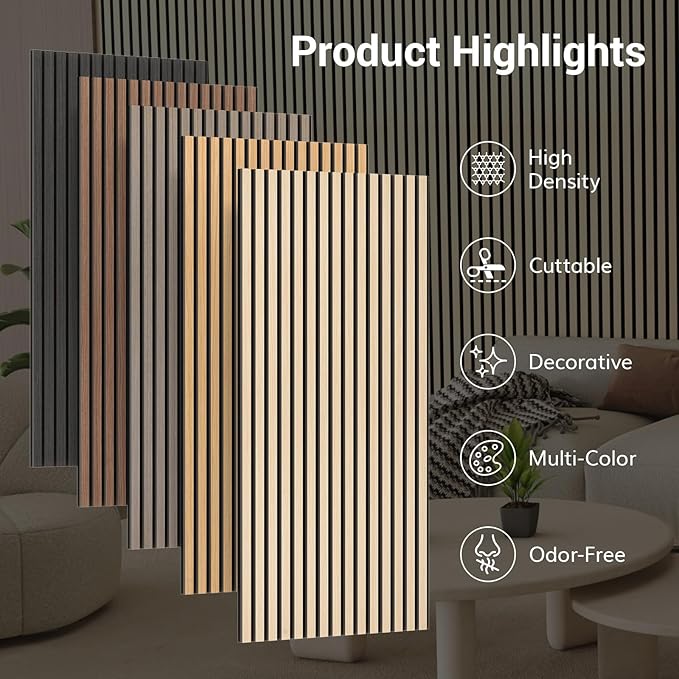 TONOR Wood Slatwall Panels, 2 Pack 47.2" x 23.6"/ 120 x60cm Acoustic Wall Panels - Image 7