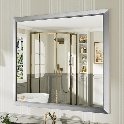 40x36 Inch Brushed Silver Bathroom Mirror by Briivuemodernmirrors