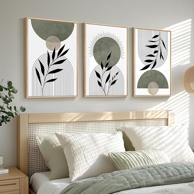 Framed Boho Sage Green Wall Art - Image 2