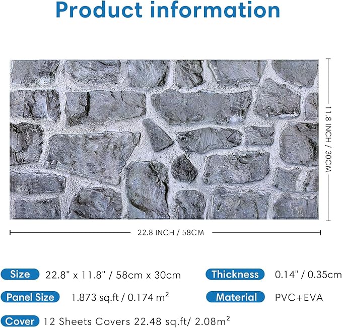 COMSTICKC 3D Gray Stone Wall Panel Peel and Stick, DIY Lightweight PVC Stone - Image 5