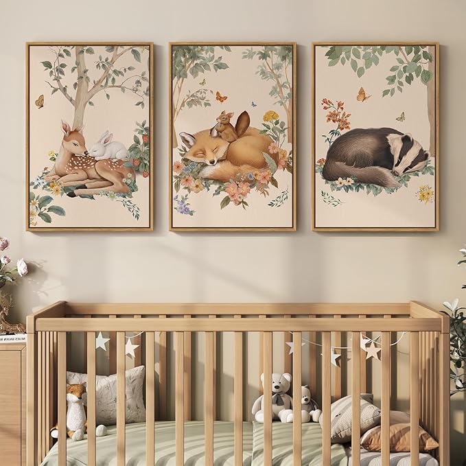 Framed Forest Animal Wall Art, 3 Piece Nature Whimsical Cottage Core Woodland - Image 2