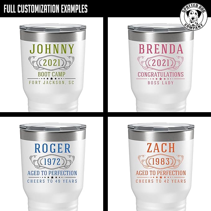 Personalized Printed 30oz Insulated Stainless Steel Powder Coated Tumbler with Lid, Custom Printed, White, Bernard