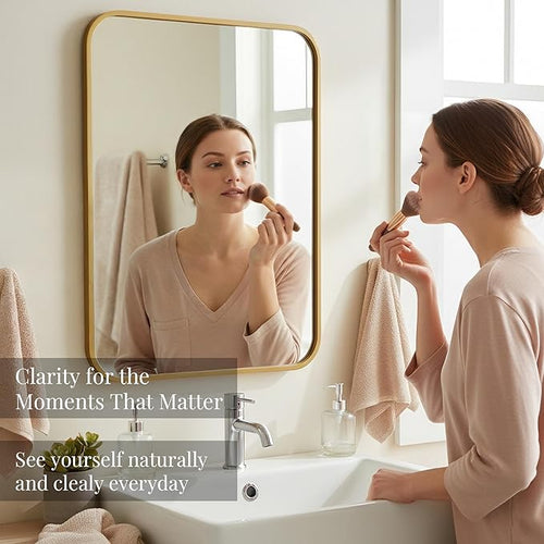 30x36 Inch Matte Gold Bathroom Vanity Mirrors | Flush Mount Deep Set Metal Wall - Image 2
