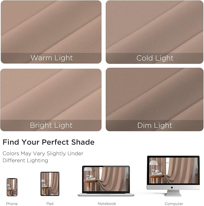 CUCRAF Khaki Blackout Curtains 63 inch Length 2 Panels Set, Rod Pocket Room - Image 4