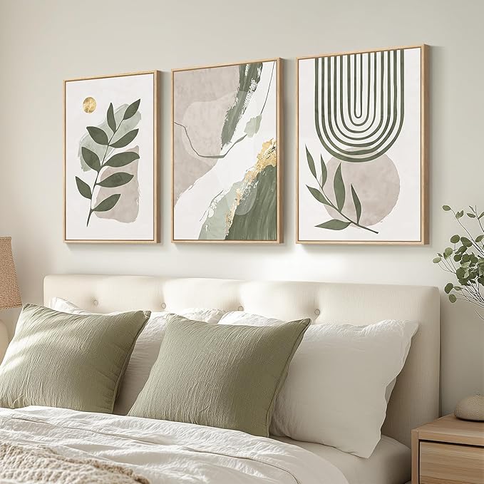 Large Framed Boho Sage Green Abstract Wall Art - Image 8