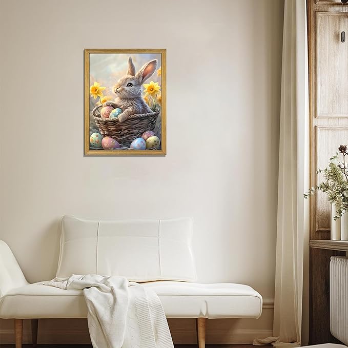 Easter Bunny Wall Art, Cute Rabbit Canvas Wall Decor Painting, Easter Eggs - Image 5