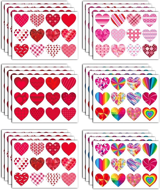 32 Sheets Heart Stickers, 384 Pcs Valentines Day Stickers for Kids, Holiday Sticker for Envelopes, Cards or Gifts Bags Decor (48 Designs 8 Each)