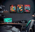 3Pcs Framed Cool Gaming Wall Art Retro Video Gamer watercolor Posters Pictures - Image 6
