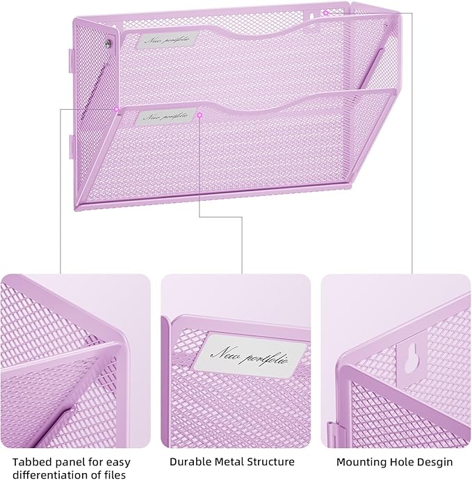 Marbrasse Wall File Holder 2-Tier Hanging Wall File Organizer, Mesh Mail Holder - Image 3