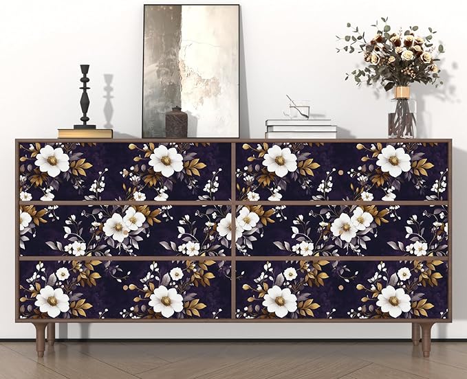 Vintage Floral Wallpaper Peel and Stick Purple White Flowers Contact Paper - Image 3