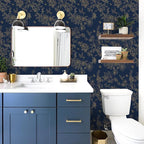 Froluya Dark Blue and Gold Vintage Floral Peel and Stick Wallpaper 17.7"x118.1" - Image 5