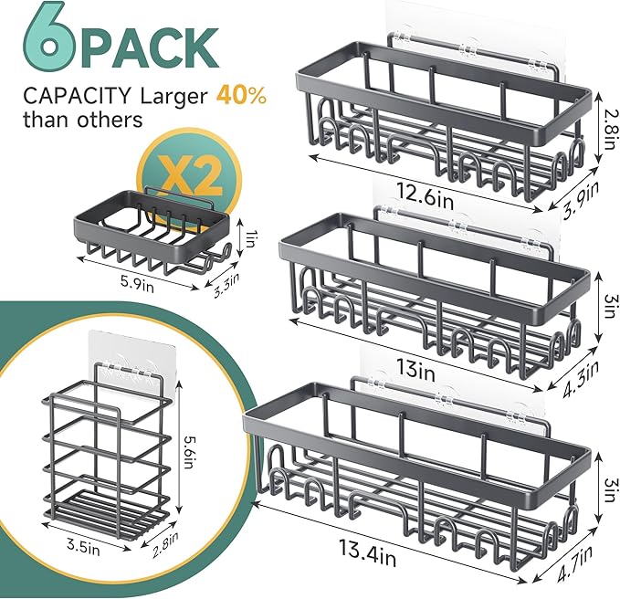 Veken Rustproof & Waterproof Shower Caddy 6-Pack, No Drilling Adhesive Shelves - Image 7