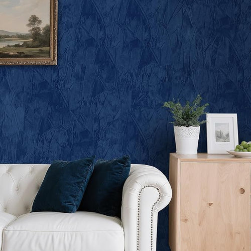 30" x 160" Large Self Adhesive Velvet Wallpaper Blue Flocking Liner Blue Felt - Image 2