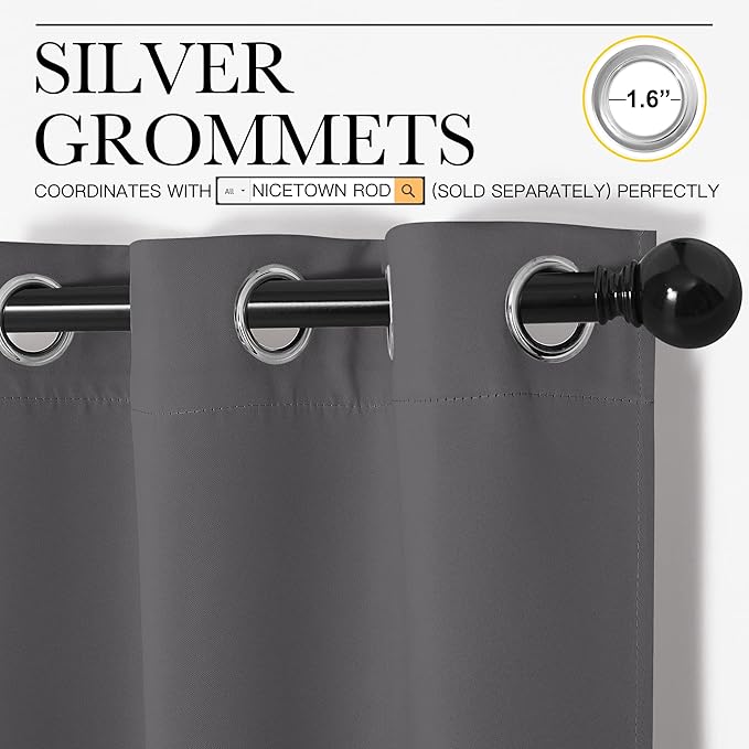 NICETOWN Grey Blackout Curtain Panels - Image 3