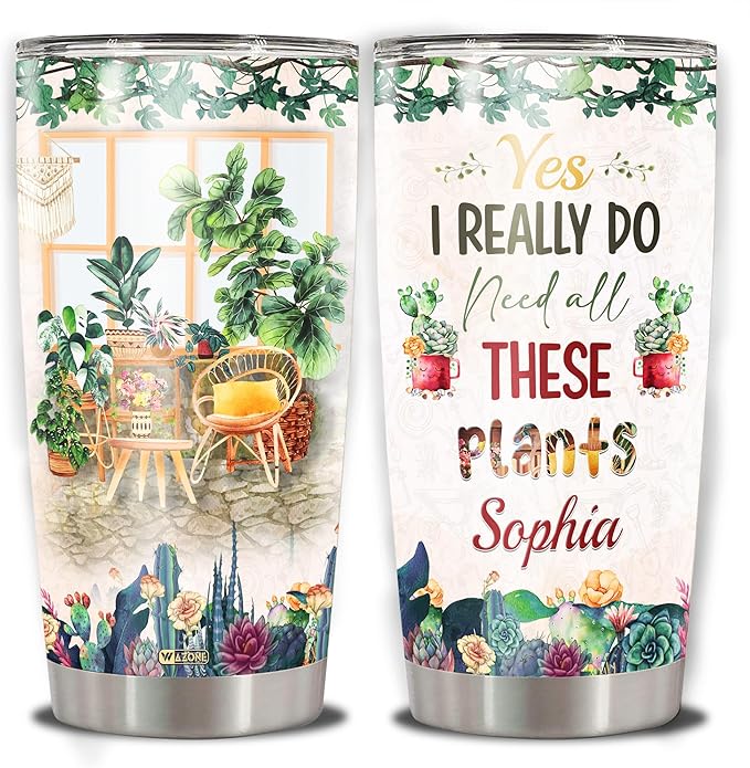 WAZONE Personalized Gardening Tumbler Yes I Really Do Need All These Plants Insulated Cup Stainless Steel Vacuum With Lid 20Oz 30Oz Travel Mug Gift Idea For Gardener Women Flower Plant Lover