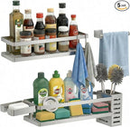 PUSDON 5-in-1 Shower Caddy & Kitchen Organizer Set, Wall Mount Wide Spice Rack by PUSDON