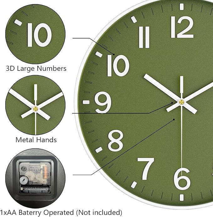 Wall Clocks Battery Operated, 12 Inch Non Ticking Wall Clock, Silent Analog - Image 6