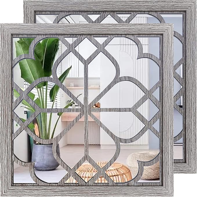Wocred 2 PCS Square Wall Mirror, Gorgeous Rustic Farmhouse Accent Mirror by Wocred