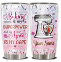 WAZONE Personalized Baking Tumbler With Lid 20oz 30oz Custom Name Jewelry Style Vacuum Insulated Cup Novelty Travel Mug Pastry Chef Cooking Themed Gifts For Cute Baker Women Who Love To Bake