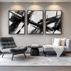 Large Framed Black and White Abstract Canvas Wall Art - Image 8