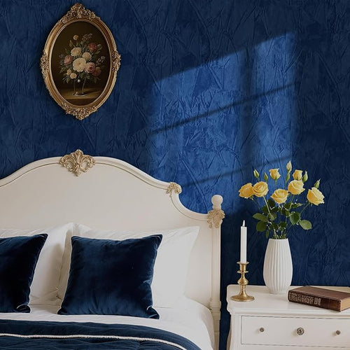 17.7" x 317" Blue Velvet Fabric Wallpaper Peel and Stick Velvet Wallpaper - Image 2