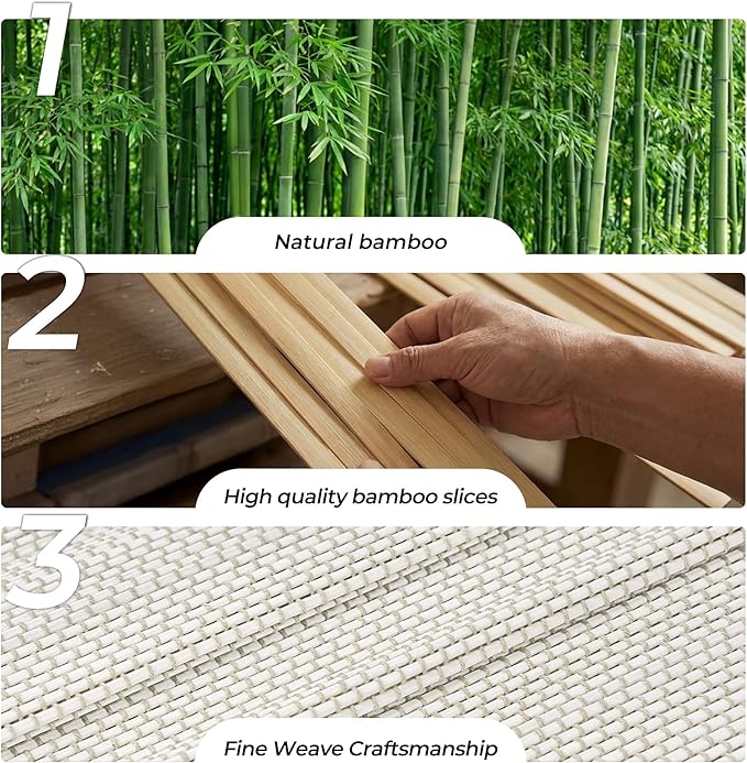 UNISHADES No Drill Cordless Bamboo Roman Shades, Light Filtering Woven Natural - Image 4