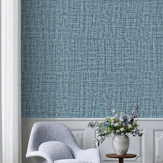 TANONE Blue Contact Paper Peel and Stick 15.8 in X 394 in, Grasscloth Wallpaper - Image 6