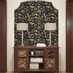 Laatse Black Gold Wallpaper Peel and Stick Dark Floral Wallpaper 17.5in x 118in - Image 2