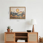 Framed Boho Sun Canvas Wall Art, Modern Abstract Mountain Landscape Painting - Image 3