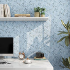 Livelynine 15.8x197 Blue and White Grass Cloth Wallpaper Peel and Stick Contact - Image 2