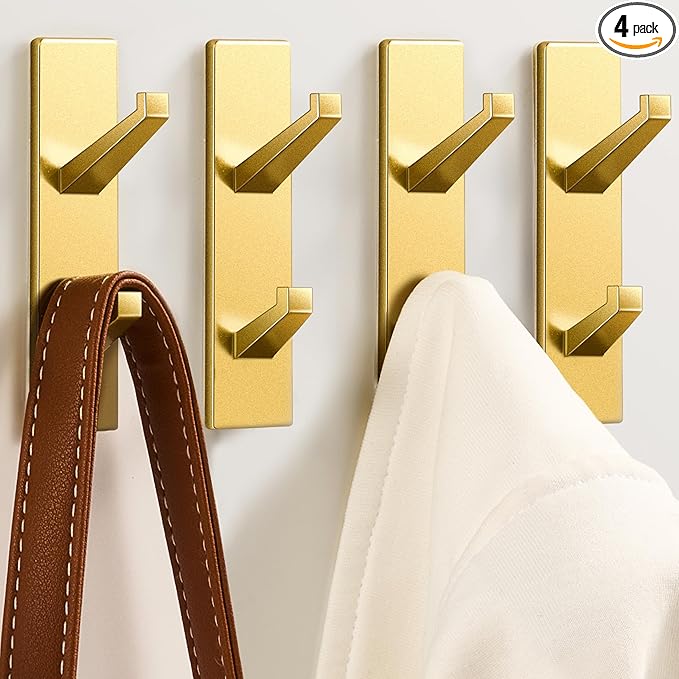 susswiff Gold Wall Hooks for Coat Towel: 13LB Adhesive Door Hanger Stick on by susswiff
