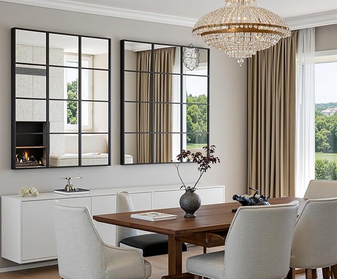 Dewfig Rectangle Window Mirror Wall Mounted, Large Black Mirrors by YourSpacePerfectlyReflected