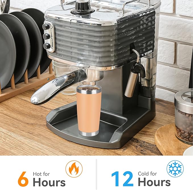 20 oz Tumbler Stainless Steel Tumblers Bulk with Lid Double Wall Insulated Coffee Tumbler Cups for Hot & Cold Drinks Powder Coated Travel Coffee Tumbler Mug Metal (Cream Orange, 6 pack)