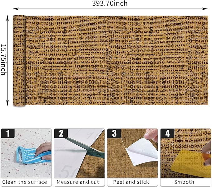 15.75"x393.7" Brown Wallpaper Peel and Stick Removable Grasscloth Textured Wall - Image 9