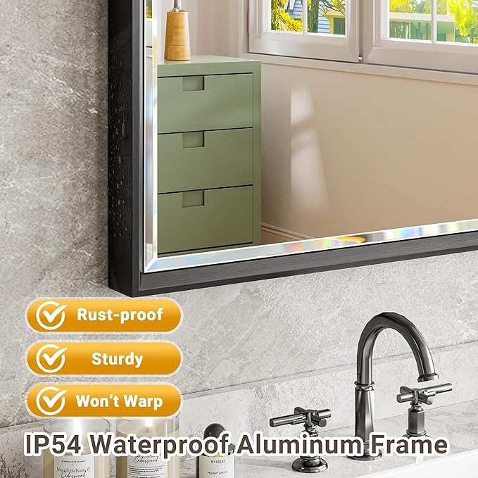 Black Framed Mirror for Bathroom, 24x36 Inch Black Rectangle Beveled Bathroom - Image 4